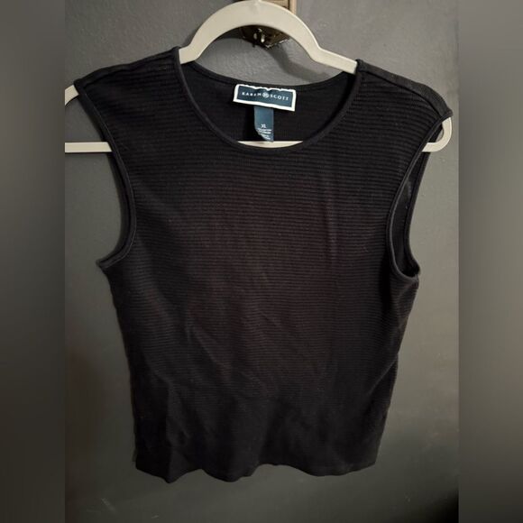 Karen Scott Ribbed Sleeveless Sweater Top Size XL Black Women's - Picture 1 of 5